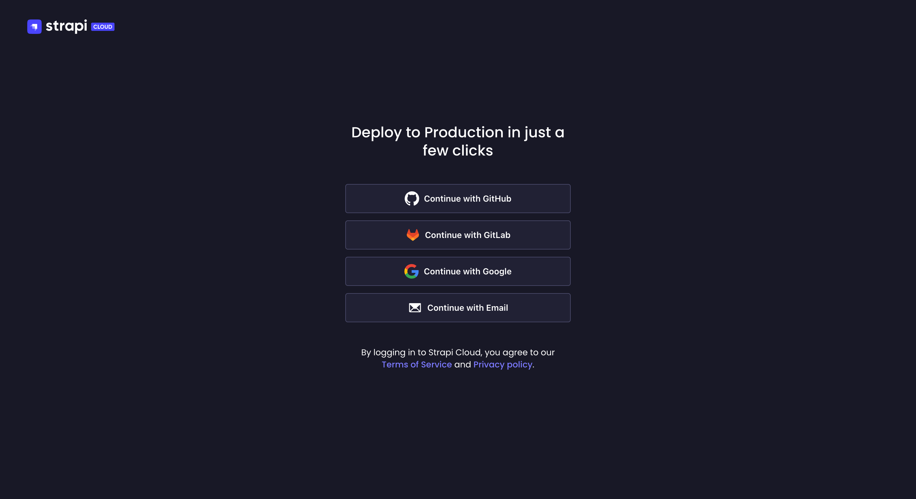Strapi Cloud login page